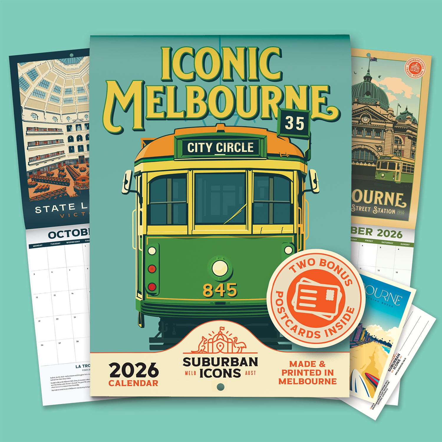 2026 'Iconic Melbourne' Calendar by Suburban Icons with 2 FREE postcards