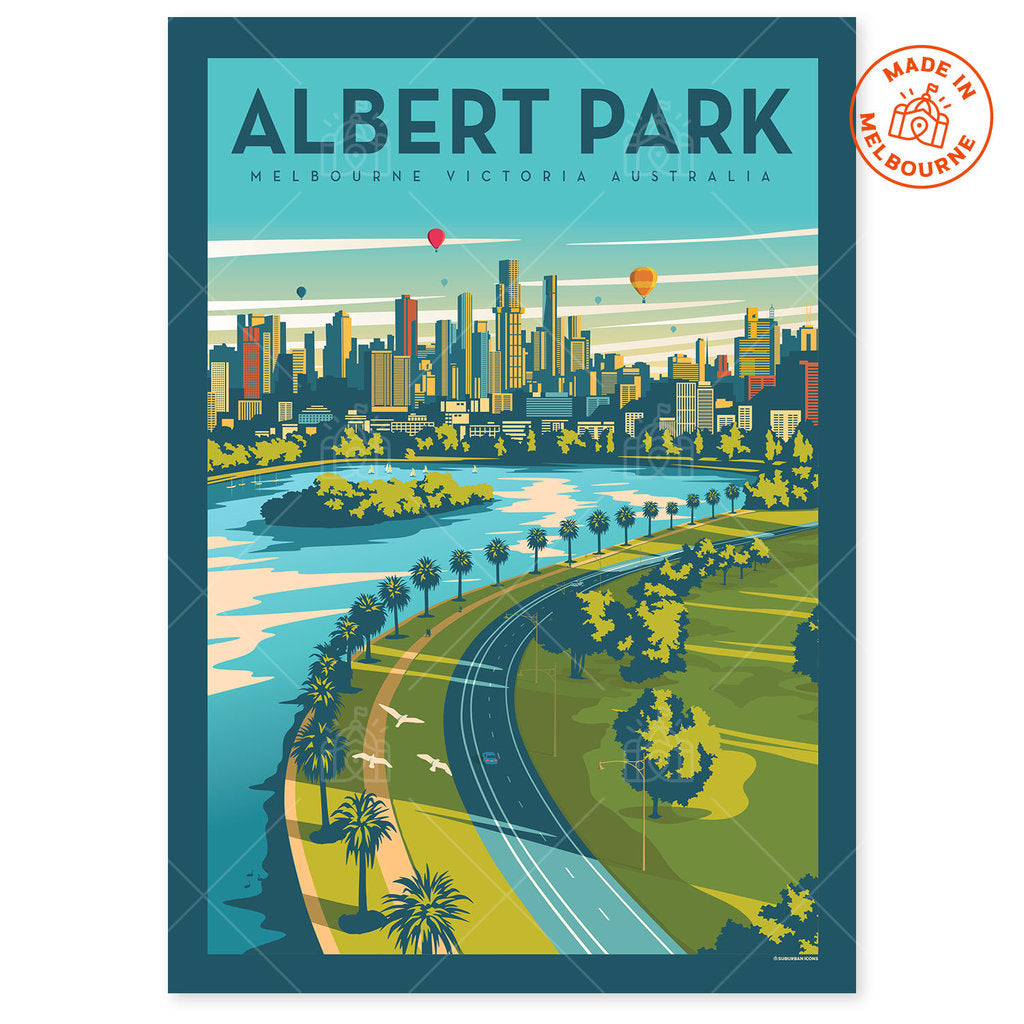 Albert Park Melbourne Aerial Sunrise Suburban Icon Poster