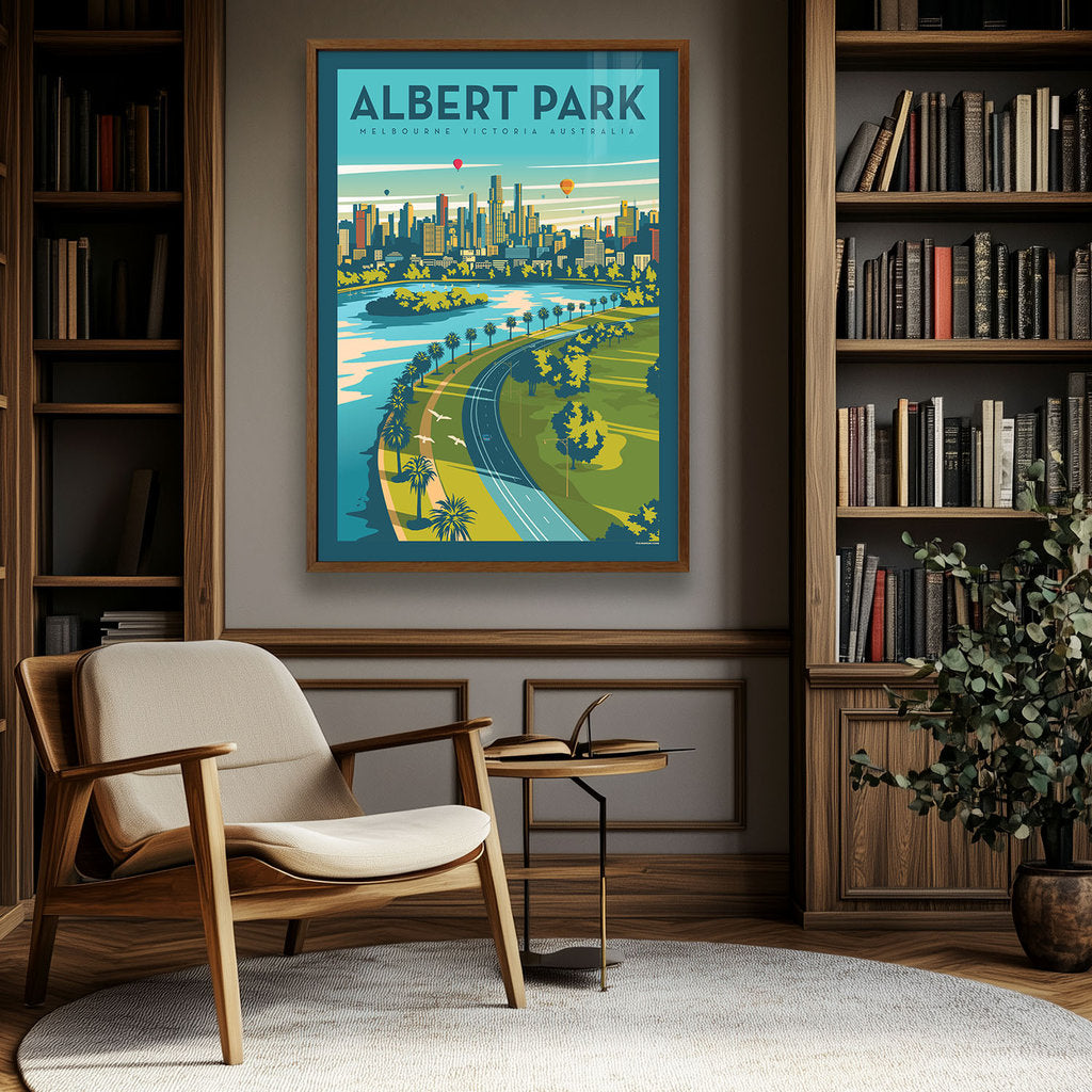 Albert Park Melbourne Aerial Sunrise Suburban Icon Poster
