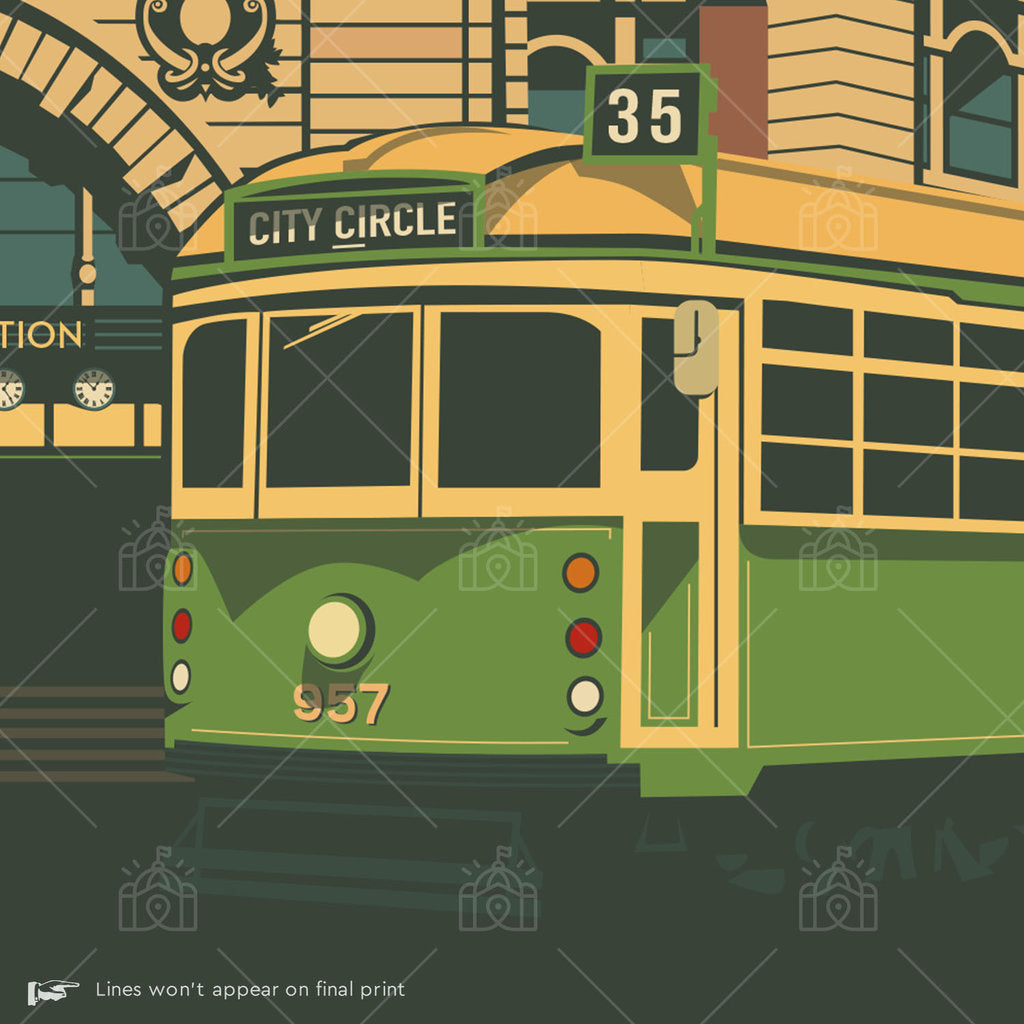 Flinders Street Station Melbourne 1910 Suburban Icon Vintage Travel Poster