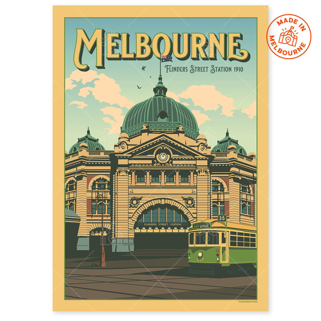 Flinders Street Station Melbourne Suburban Icon Poster