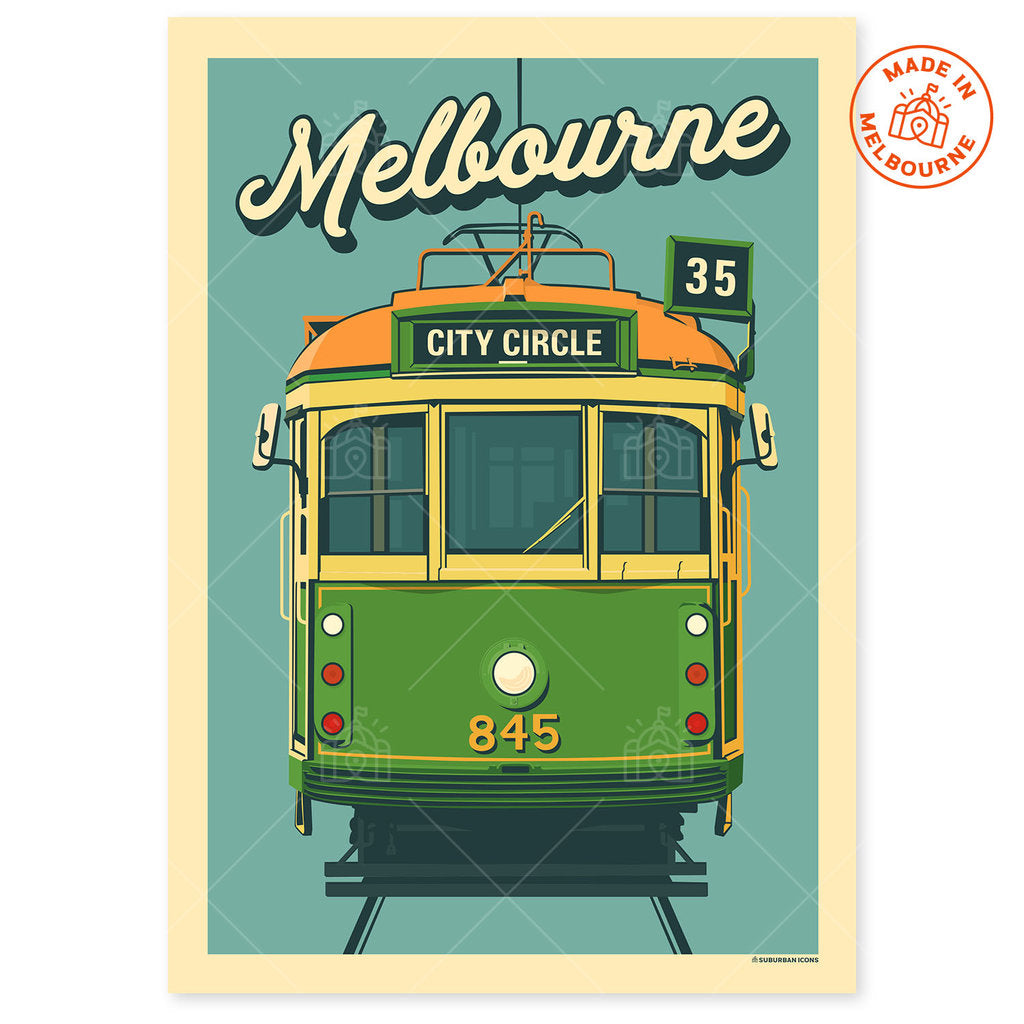 Melbourne Tram W-Class Vintage Blue Suburban Icon Poster