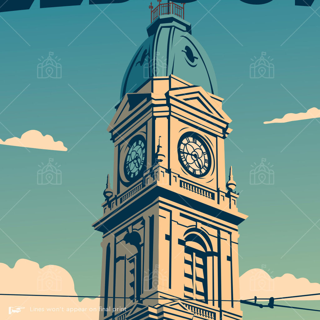 North Melbourne Town Hall and Tram Suburban Icon Poster