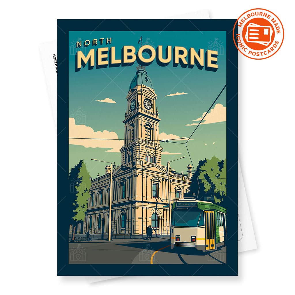 North Melbourne Town Hall and Tram Postcard